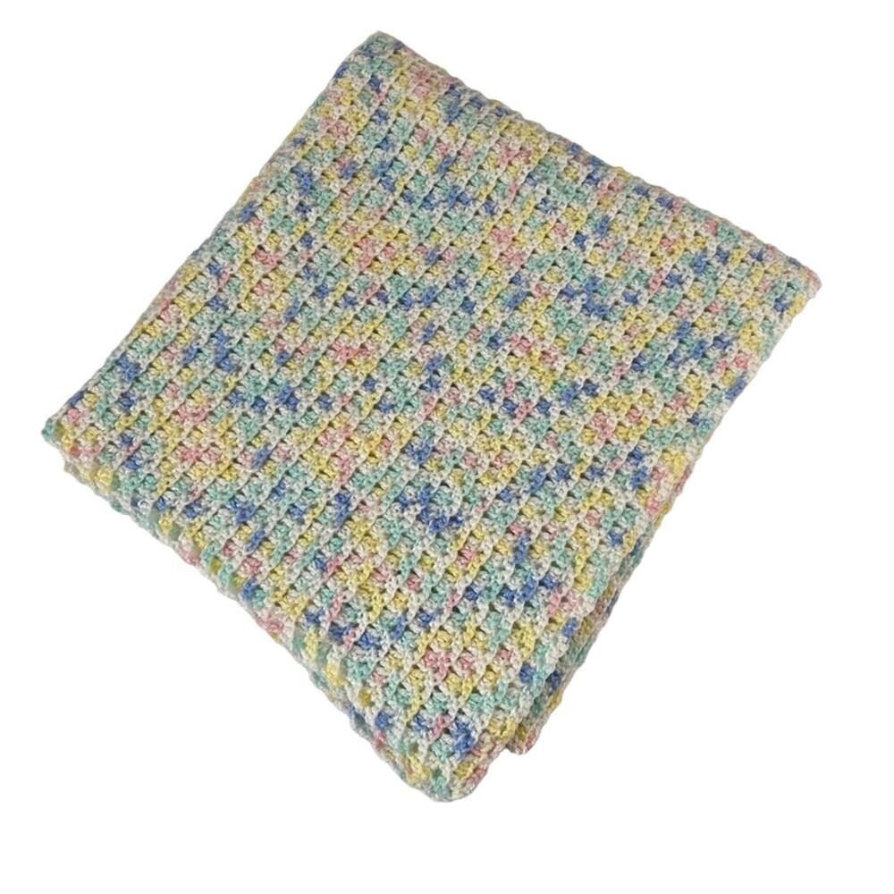 Handmade Crocheted Baby Blanket Pink Blue Pastel Lap Afghan 26x28 Gender Neutral
